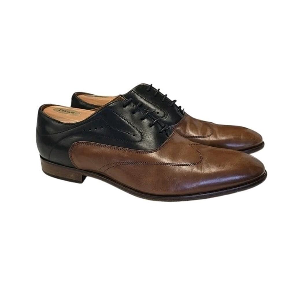 Paul Fredrick Mens 11.5 Wingtip Oxford Shoes Two Tone Black Brown Leather Italy